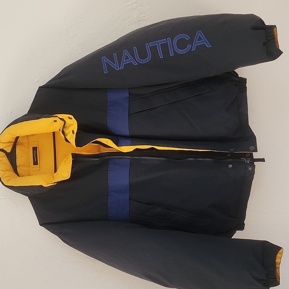Nautica Men's Blue and Yellow Puffer Jacket
